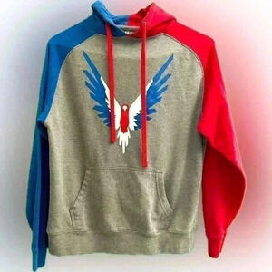 Maverick by Logan Paul XS men’s red, white, blue, and grey hoodie